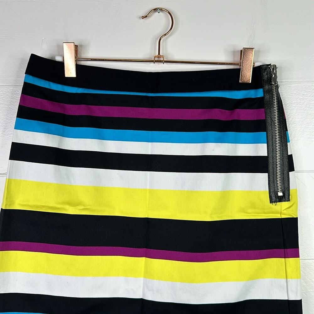 WORTHINGTON Purple Blue Yellow Striped Multi Color Side Zipper Mini Skirt Size 4 - Picture 5 of 11
